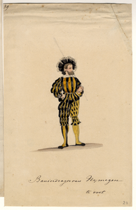 32725 Afbeelding van een kostuumontwerp van de domdeken van Utrecht, Jacob van Appeltern, figurant in de maskerade van ...